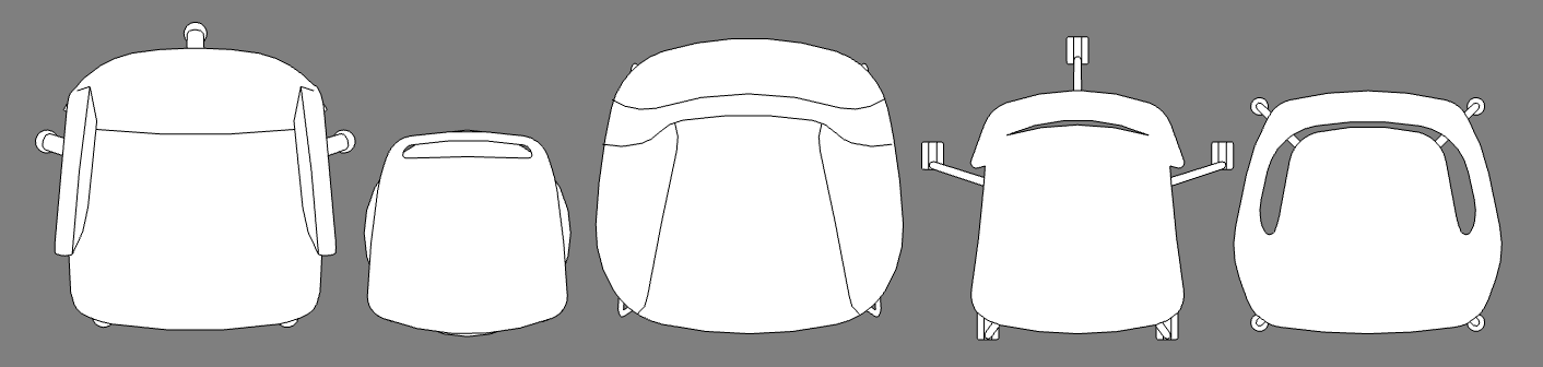 Birdseye view of 5 Wilkhahn chairs showing 2D in plan view.